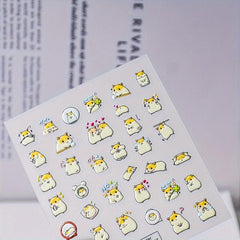 5D Embossed Hamster Nail Art Sticker Nail Transfer Sliders Self Adhesive