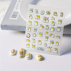 5D Embossed Hamster Nail Art Sticker Nail Transfer Sliders Self Adhesive