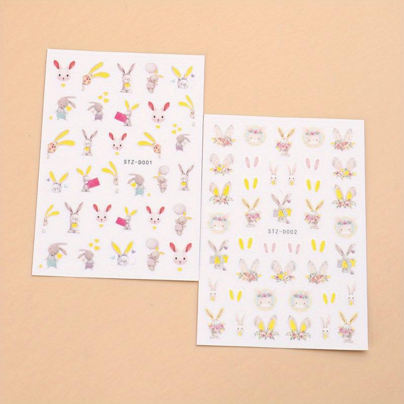 3D Bunny Nail Stickers Cartoon Rabbit Sliders Happy Easter Flower Stickers
