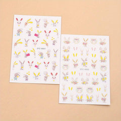 3D Bunny Nail Stickers Cartoon Rabbit Sliders Happy Easter Flower Stickers