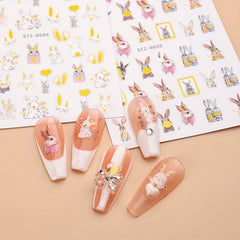 3D Bunny Nail Stickers Cartoon Rabbit Sliders Happy Easter Flower Stickers