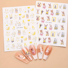 3D Bunny Nail Stickers Cartoon Rabbit Sliders Happy Easter Flower Stickers