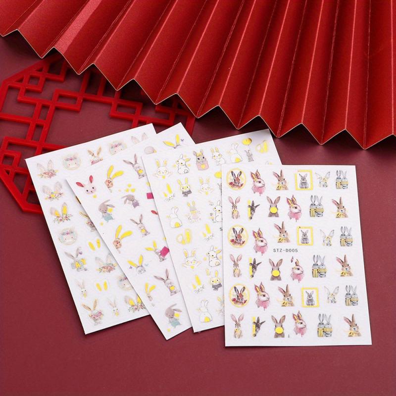 3D Bunny Nail Stickers Cartoon Rabbit Sliders Happy Easter Flower Stickers