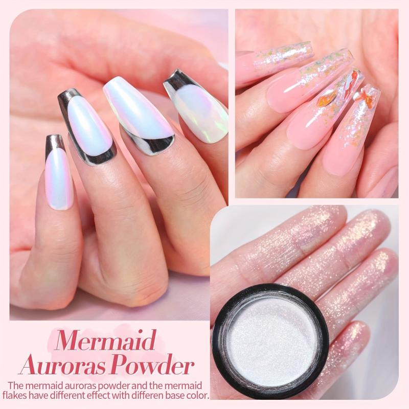6 Boxes Aurora Holographic Nail Art Powder Mermaid Pearl Reflective Glitter