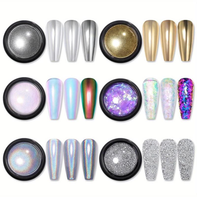 6 Boxes Aurora Holographic Nail Art Powder Mermaid Pearl Reflective Glitter