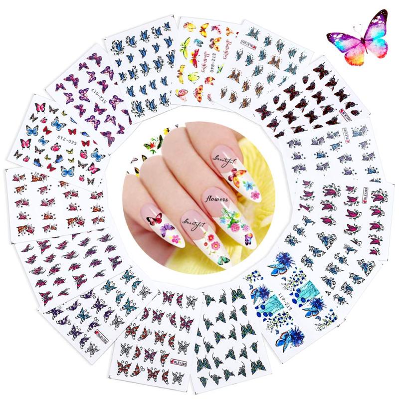 30 Sheets Colorful Butterfly Nail Art Stickers Water Transfer Decals