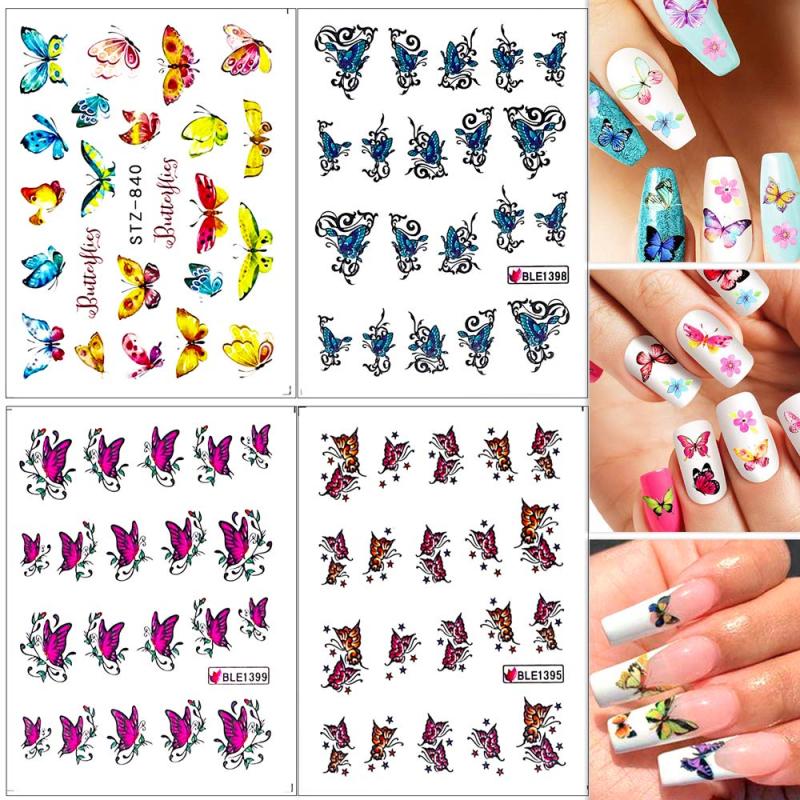 30 Sheets Colorful Butterfly Nail Art Stickers Water Transfer Decals