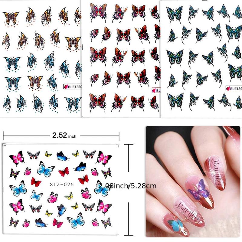 30 Sheets Colorful Butterfly Nail Art Stickers Water Transfer Decals