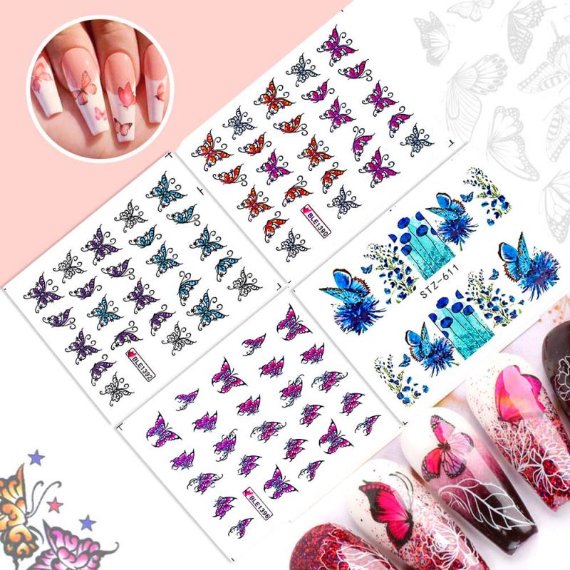 30 Sheets Colorful Butterfly Nail Art Stickers Water Transfer Decals