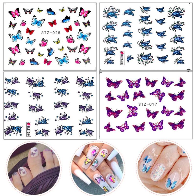 30 Sheets Colorful Butterfly Nail Art Stickers Water Transfer Decals
