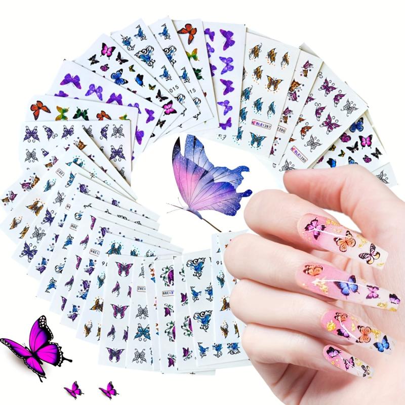 30 Sheets Colorful Butterfly Nail Art Stickers Water Transfer Decals