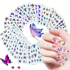 30 Sheets Colorful Butterfly Nail Art Stickers Water Transfer Decals