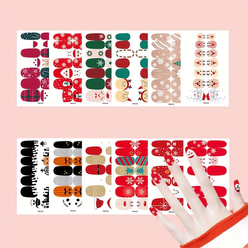 Christmas Halloween Nail Polish Stickers Snowflake Elk Santa Pumpkin Strips