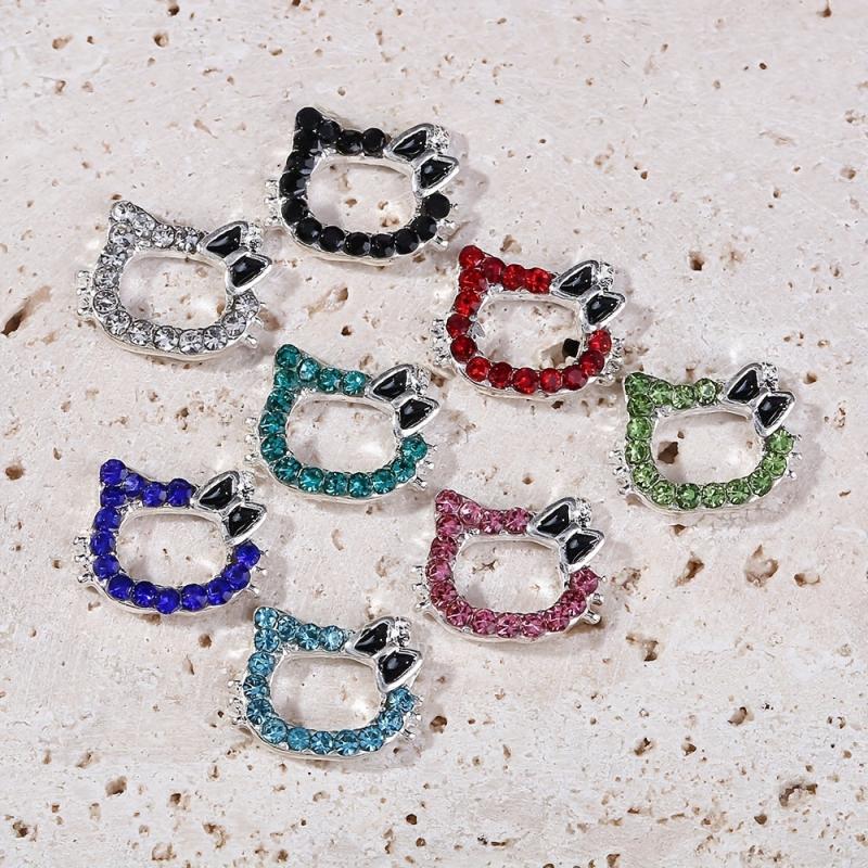10pcs Cat Nail Art Charms With Rhinestones - Cute Nail Art Jewelry for DIY