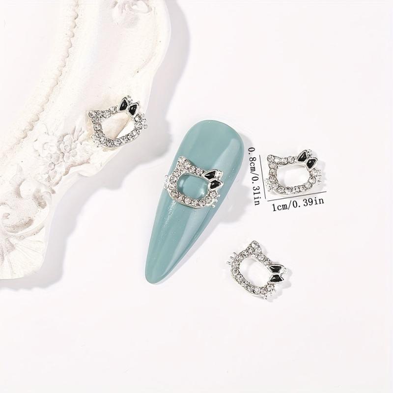 10pcs Cat Nail Art Charms With Rhinestones - Cute Nail Art Jewelry for DIY