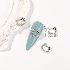 10pcs Cat Nail Art Charms With Rhinestones - Cute Nail Art Jewelry for DIY