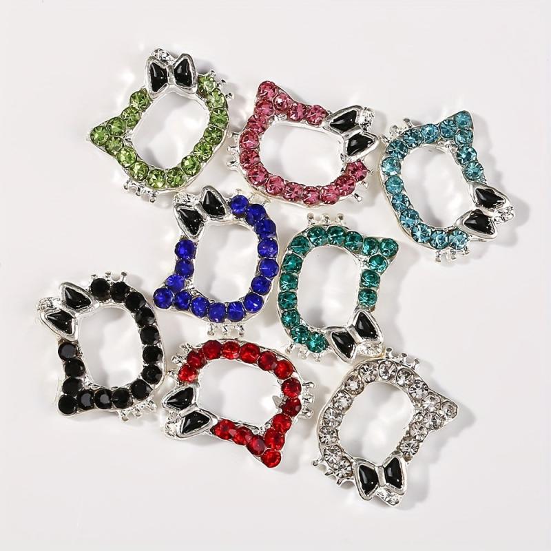 10pcs Cat Nail Art Charms With Rhinestones - Cute Nail Art Jewelry for DIY