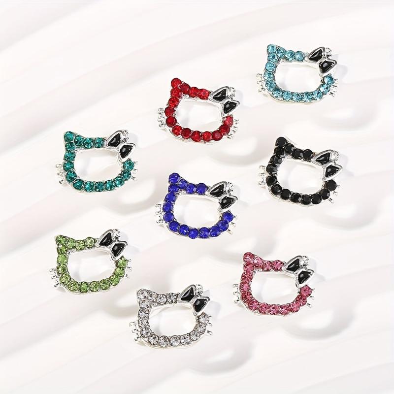 10pcs Cat Nail Art Charms With Rhinestones - Cute Nail Art Jewelry for DIY