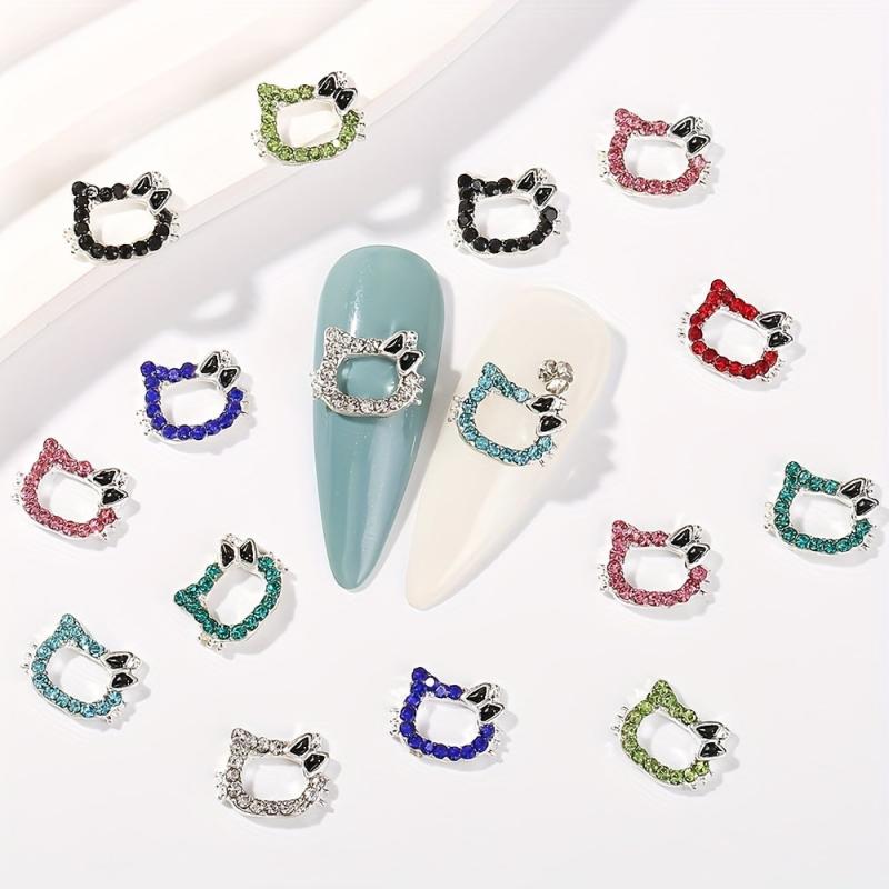 10pcs Cat Nail Art Charms With Rhinestones - Cute Nail Art Jewelry for DIY
