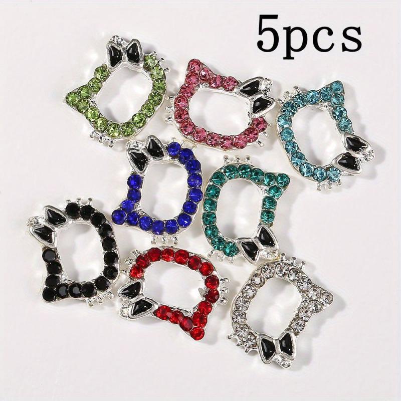 10pcs Cat Nail Art Charms With Rhinestones - Cute Nail Art Jewelry for DIY