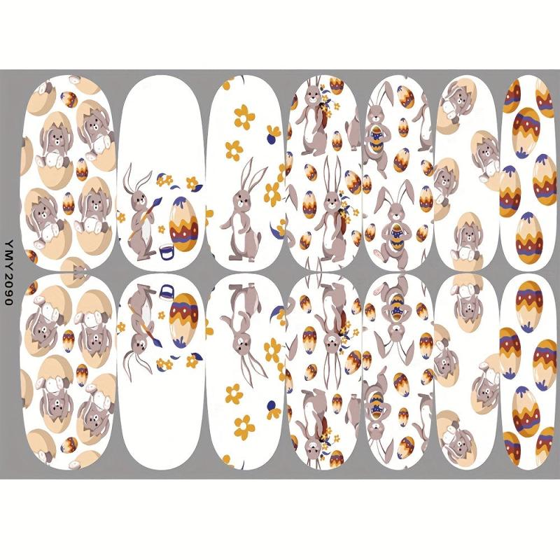 Easter Cartoon Bunny Chick Egg Nail Polish Stickers - 10 Sheets
