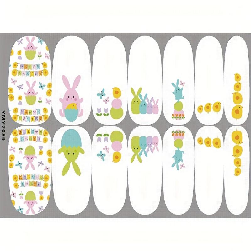 Easter Cartoon Bunny Chick Egg Nail Polish Stickers - 10 Sheets