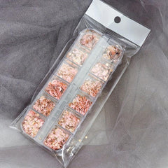 12 Grids Golden Pink Nail Glitter Flakes - Nail Sequin Flower Charm Nail Art