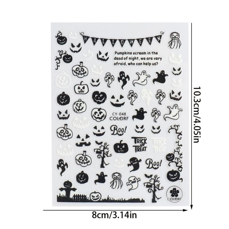3D Luminous Halloween Nail Stickers Self Adhesive Nail Art Decals - Skull Ghost