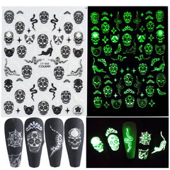 3D Luminous Halloween Nail Stickers Self Adhesive Nail Art Decals - Skull Ghost
