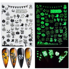 3D Luminous Halloween Nail Stickers Self Adhesive Nail Art Decals - Skull Ghost