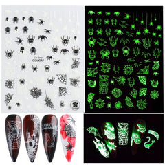 3D Luminous Halloween Nail Stickers Self Adhesive Nail Art Decals - Skull Ghost