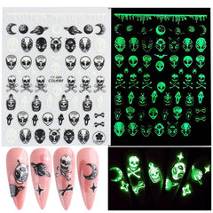 3D Luminous Halloween Nail Stickers Self Adhesive Nail Art Decals - Skull Ghost