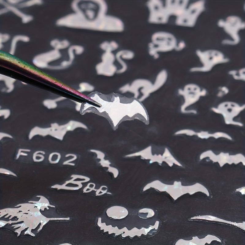 Halloween 3D Nail Art Stickers Golden Silver Decals Spooky Design