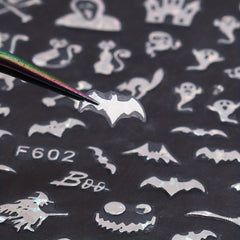 Halloween 3D Nail Art Stickers Golden Silver Decals Spooky Design