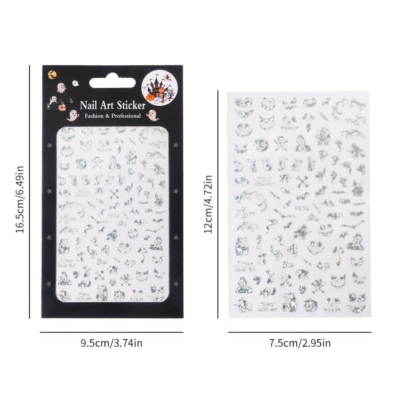 Halloween 3D Nail Art Stickers Golden Silver Decals Spooky Design