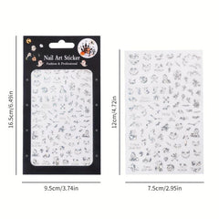 Halloween 3D Nail Art Stickers Golden Silver Decals Spooky Design