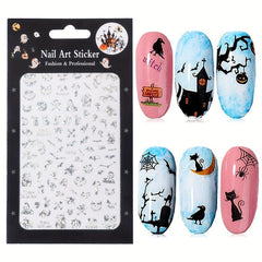 Halloween 3D Nail Art Stickers Golden Silver Decals Spooky Design