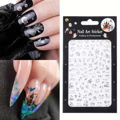 Halloween 3D Nail Art Stickers Golden Silver Decals Spooky Design