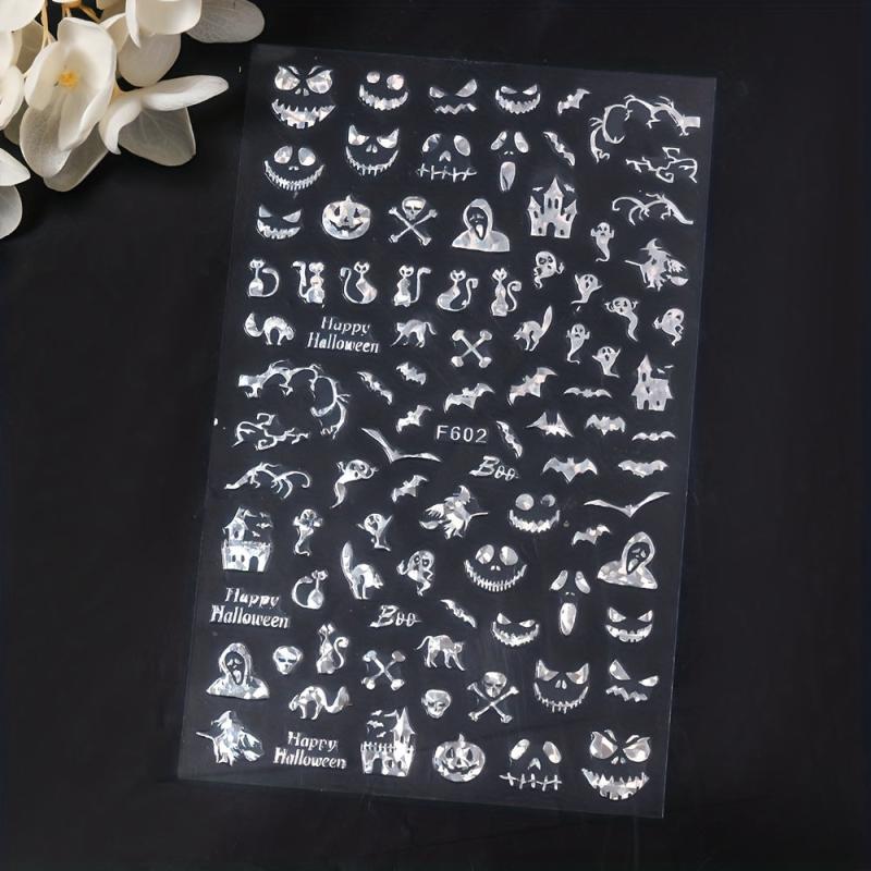 Halloween 3D Nail Art Stickers Golden Silver Decals Spooky Design