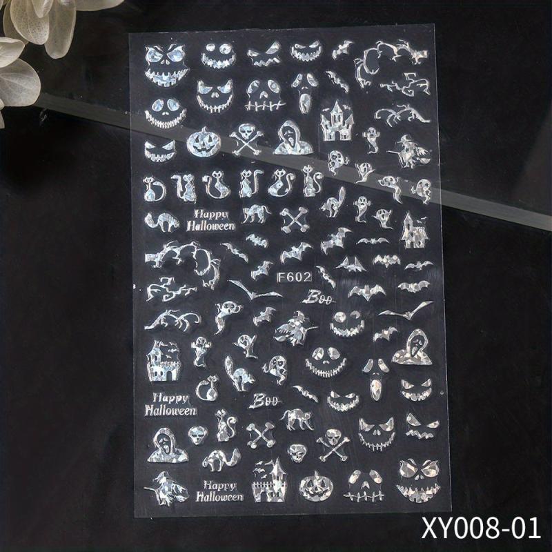 Halloween 3D Nail Art Stickers Golden Silver Decals Spooky Design