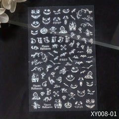 Halloween 3D Nail Art Stickers Golden Silver Decals Spooky Design