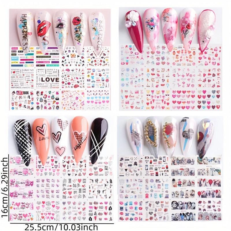 4pcs Red Lip Letter Nail Water Transfer Stickers for Valentine Nail Art DIY