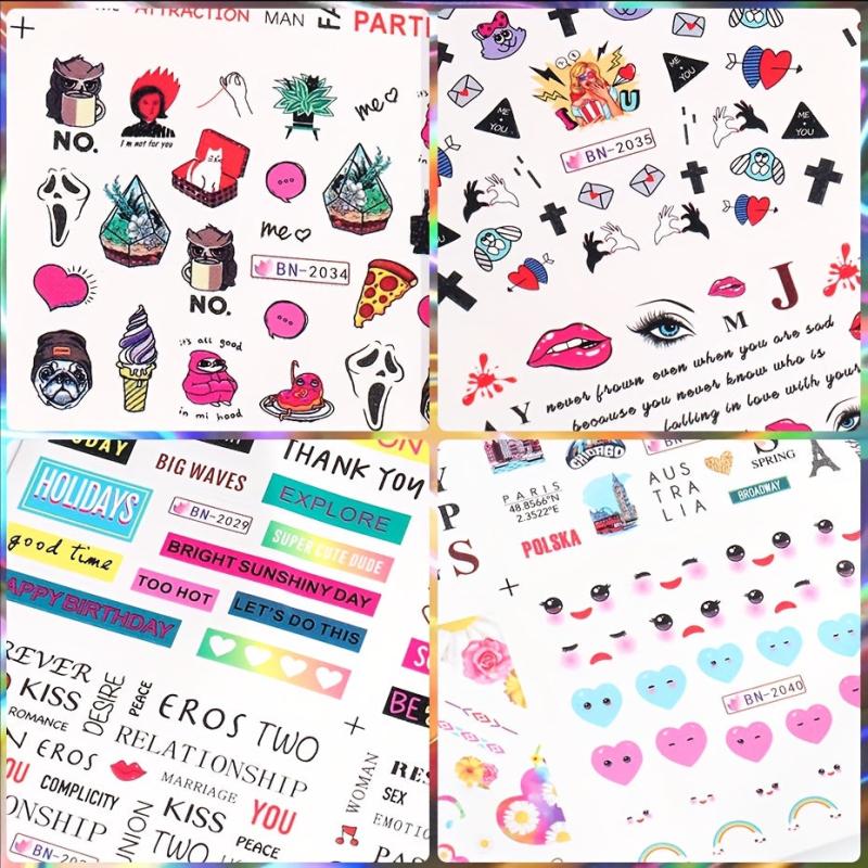 4pcs Red Lip Letter Nail Water Transfer Stickers for Valentine Nail Art DIY