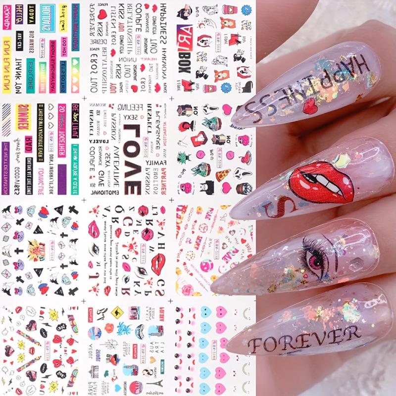 4pcs Red Lip Letter Nail Water Transfer Stickers for Valentine Nail Art DIY
