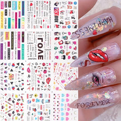 4pcs Red Lip Letter Nail Water Transfer Stickers for Valentine Nail Art DIY