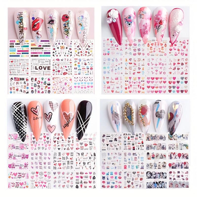 4pcs Red Lip Letter Nail Water Transfer Stickers for Valentine Nail Art DIY
