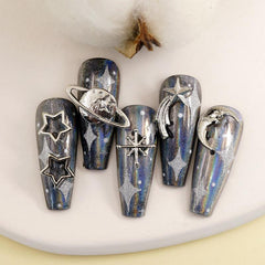 10pcs 3D Moon Star Planet Nail Charms Alloy Decoration Sliver