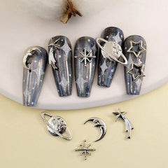 10pcs 3D Moon Star Planet Nail Charms Alloy Decoration Sliver