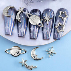 10pcs 3D Moon Star Planet Nail Charms Alloy Decoration Sliver