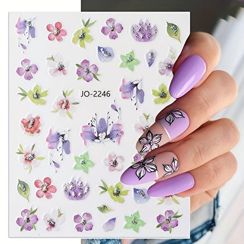 3D Flower Nail Art Stickers with Leaves & Butterfly - Spring DIY Nail Decor
